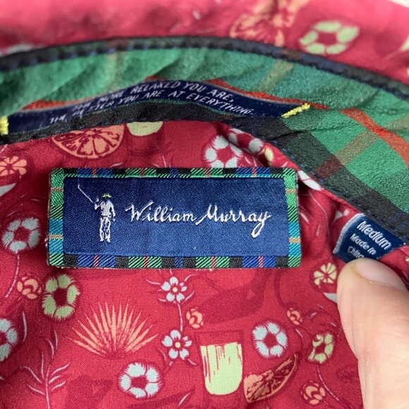 William Murray Mens Shirt Medium Red Floral Short Sleeve Button-Up - Picture 6 of 7